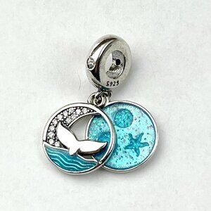 Silver 925 Dangle CZ Circle with Whale Tail and Blue Circle Charm